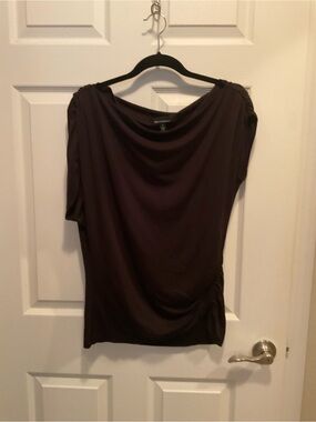 NWOT White House Black Market Draped Short Sleeve Top BLACK LGE
